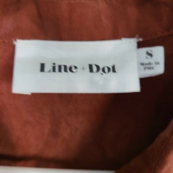 Line & Dot Woment Top Small Brown Button Up Long Sleeve Minimalist Shirt - Picture 6 of 8
